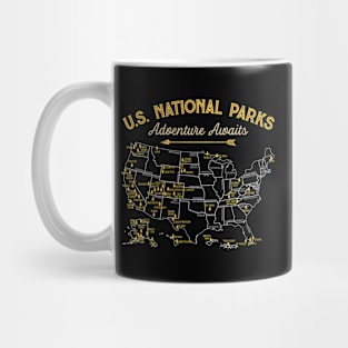 National Parks Map Camping Hiking Mug